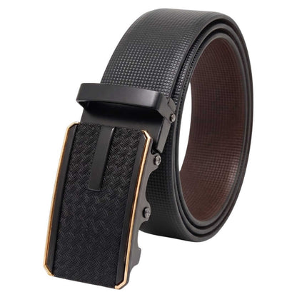 Mens 100% Genuine Leather Belt - NEXVIOR Grid-Emboss, KRYPT Basket-Weave Auto-Lock Buckle (Black & Brown Reversible) — Leather Belts for Men | THE MEN THING