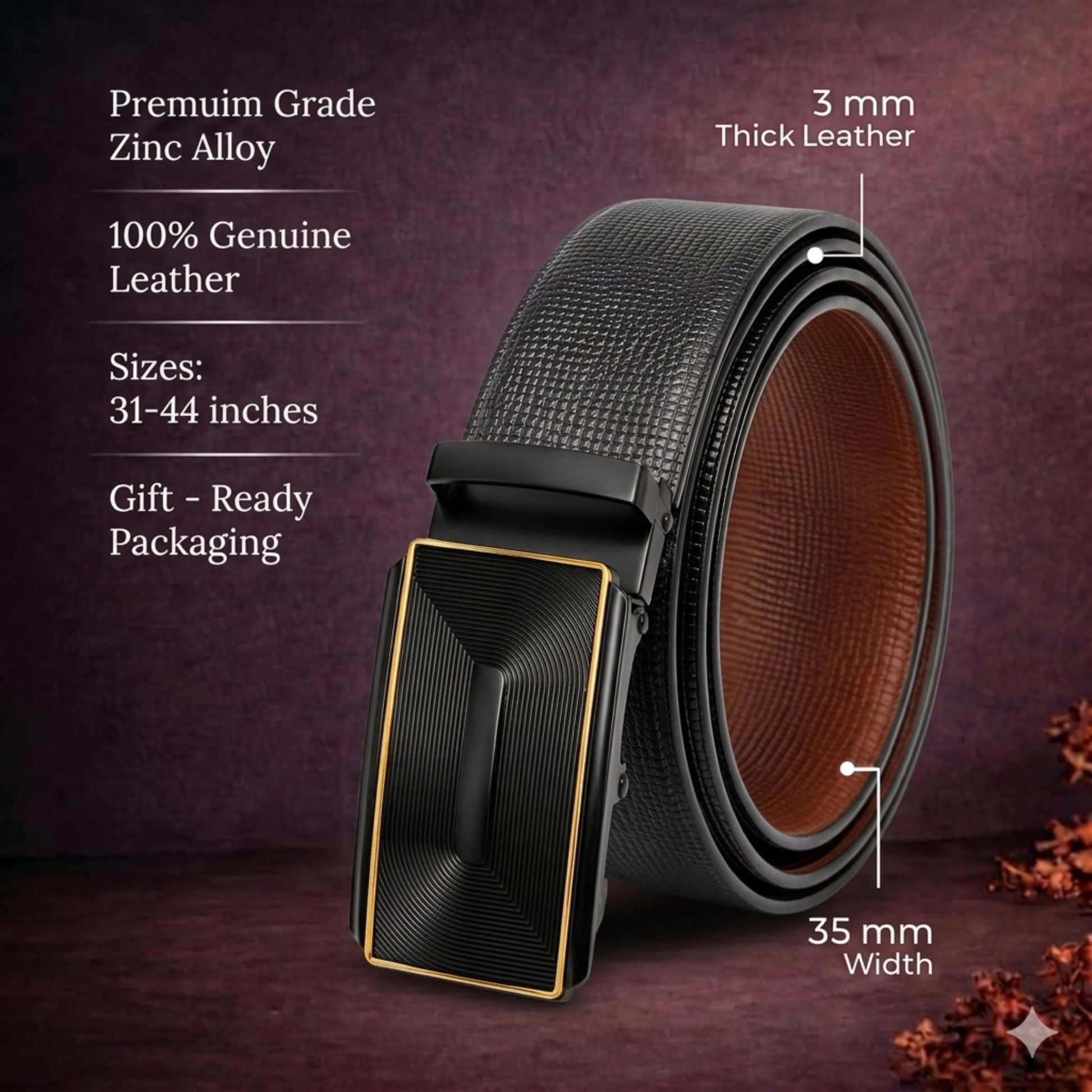THE MEN THING Leather Belts Mens Genuine Leather Belt | 2 in 1 Reversible (Black & Brown) (1 Pc.) - NEXVIOR