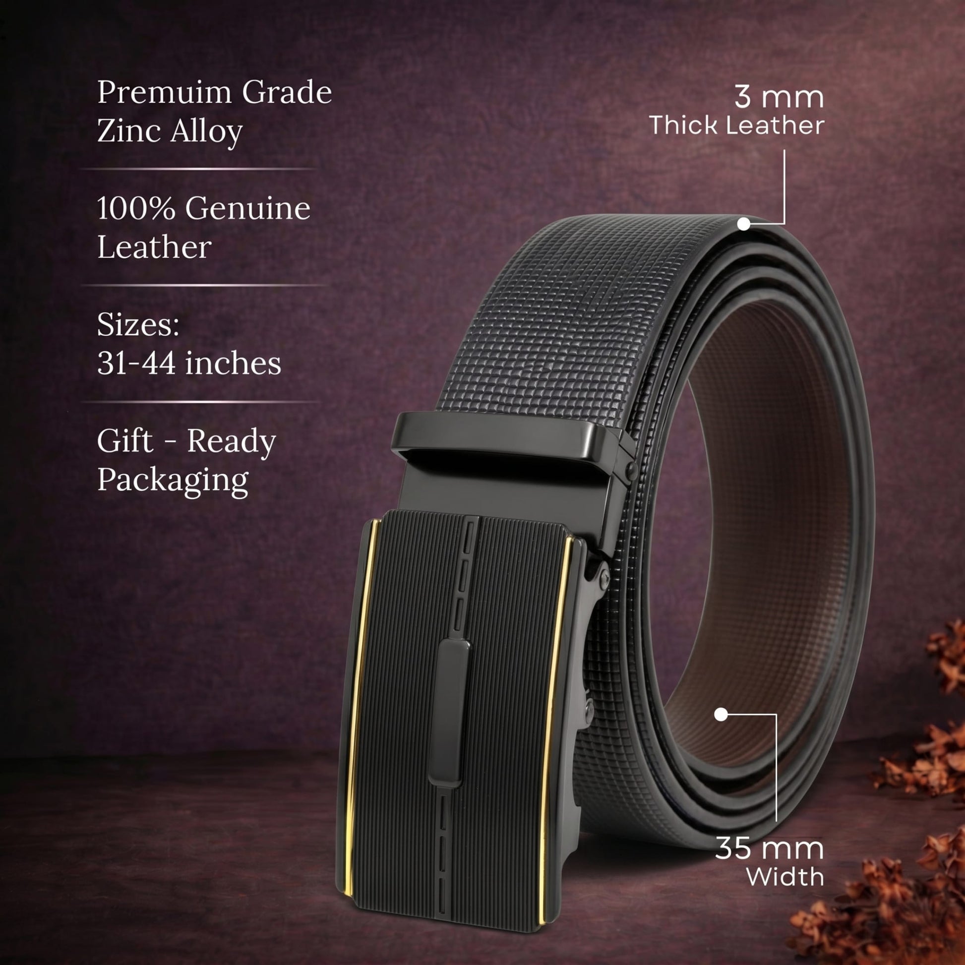 THE MEN THING Leather Belts Mens Genuine Leather Belt | 2 in 1 Reversible (Black & Brown) (1 Pc.) - NEXVIOR