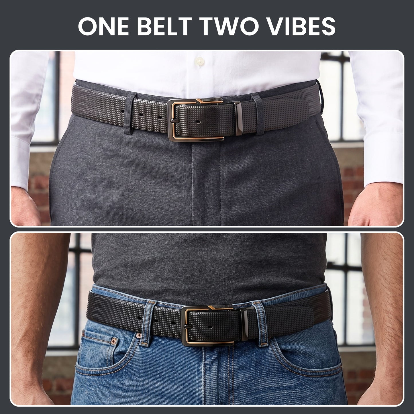THE MEN THING Leather Belts Mens Genuine Leather Belt | 2 in 1 Reversible (Black & Brown) (1 Pc.) - NEXVIOR -BRAVIX