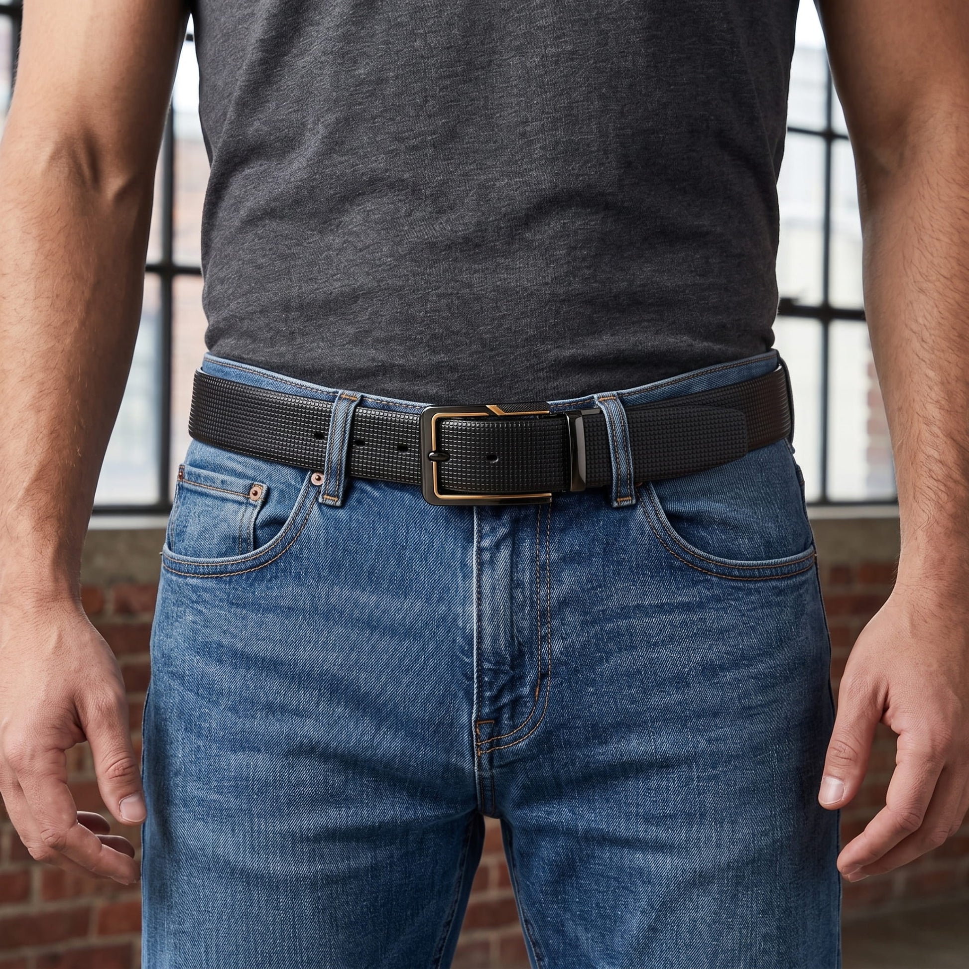 THE MEN THING Leather Belts Mens Genuine Leather Belt | 2 in 1 Reversible (Black & Brown) (1 Pc.) - NEXVIOR -BRAVIX