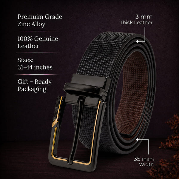Mens Genuine Leather Belt | 2 in 1 Reversible (Black & Brown) (1 Pc.) - NEXVIOR -BRAVIX