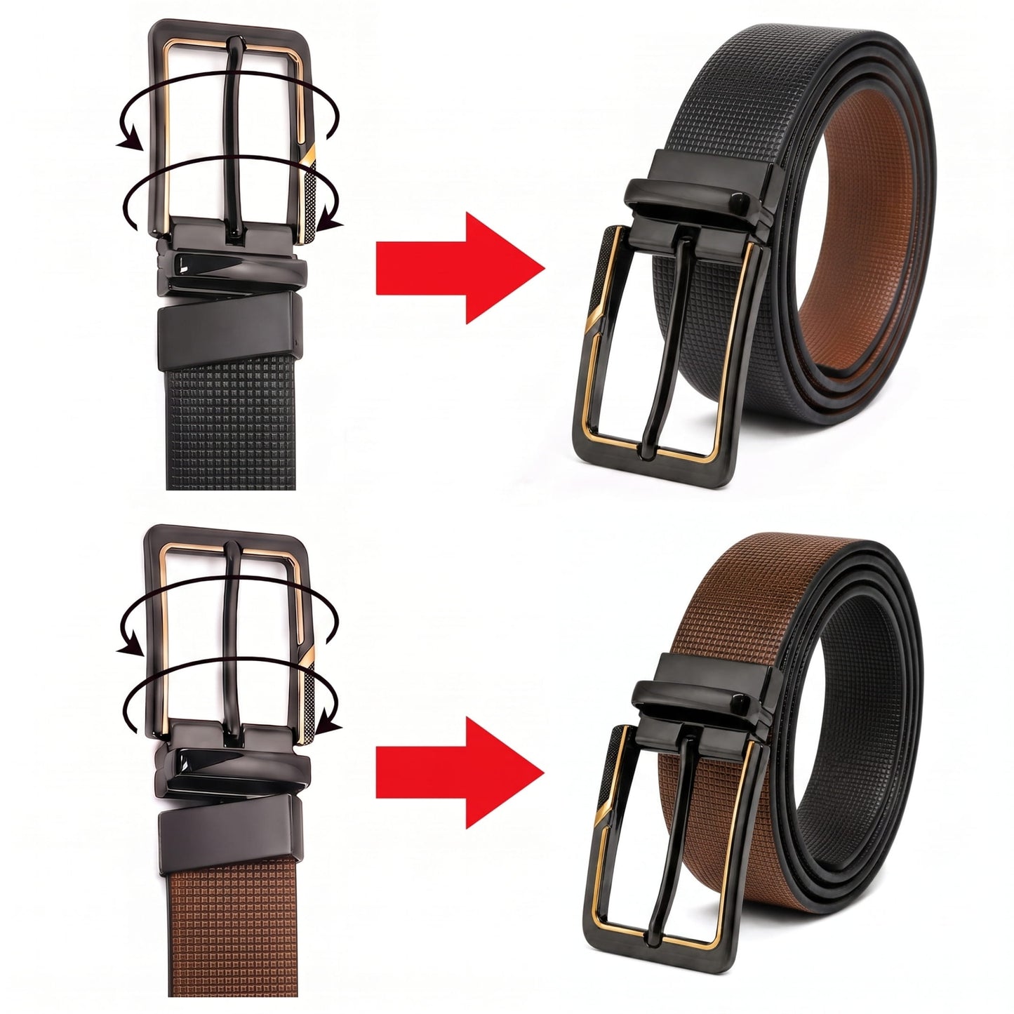 THE MEN THING Leather Belts Mens Genuine Leather Belt | 2 in 1 Reversible (Black & Brown) (1 Pc.) - NEXVIOR -BRAVIX
