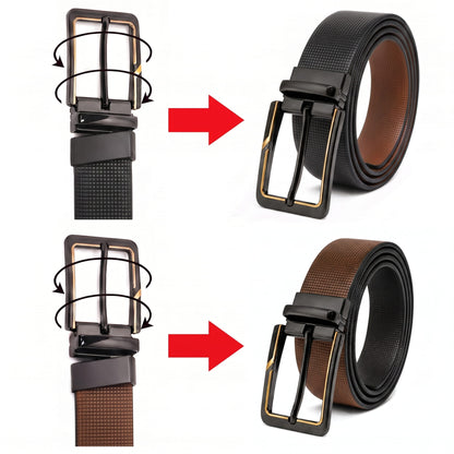 THE MEN THING Leather Belts Mens Genuine Leather Belt | 2 in 1 Reversible (Black & Brown) (1 Pc.) - NEXVIOR -BRAVIX