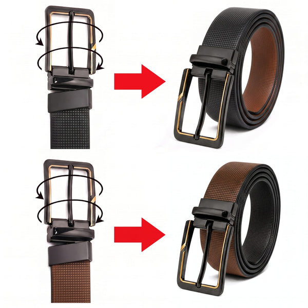 Mens Genuine Leather Belt | 2 in 1 Reversible (Black & Brown) (1 Pc.) - NEXVIOR -BRAVIX