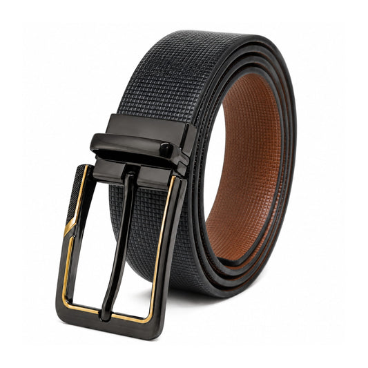THE MEN THING Leather Belts Mens Genuine Leather Belt | 2 in 1 Reversible (Black & Brown) (1 Pc.) - NEXVIOR -BRAVIX