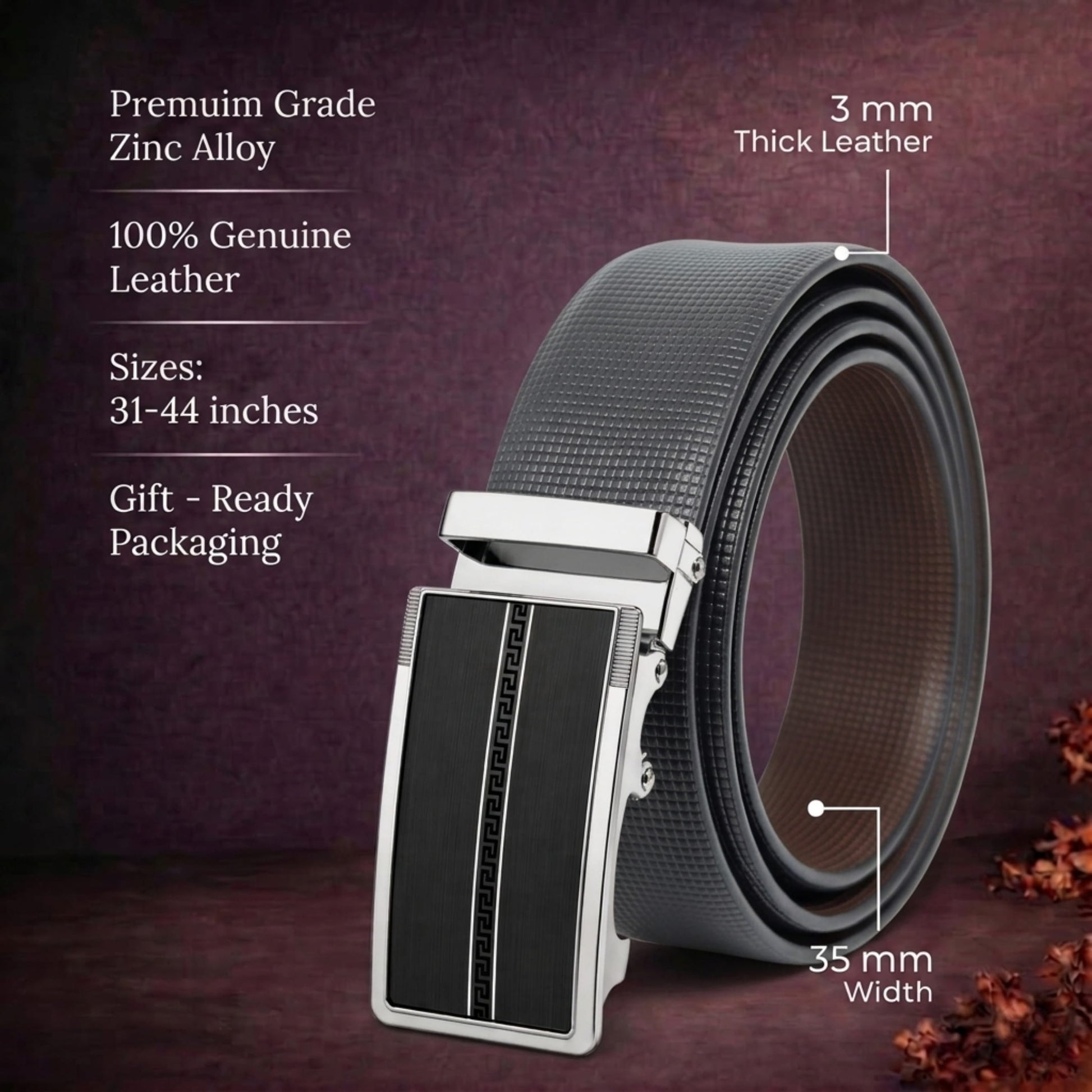 THE MEN THING Leather Belts Mens Genuine Leather Belt | 2 in 1 Reversible (Black & Brown) (1 Pc.) - NEXVIOR - KRONIQ