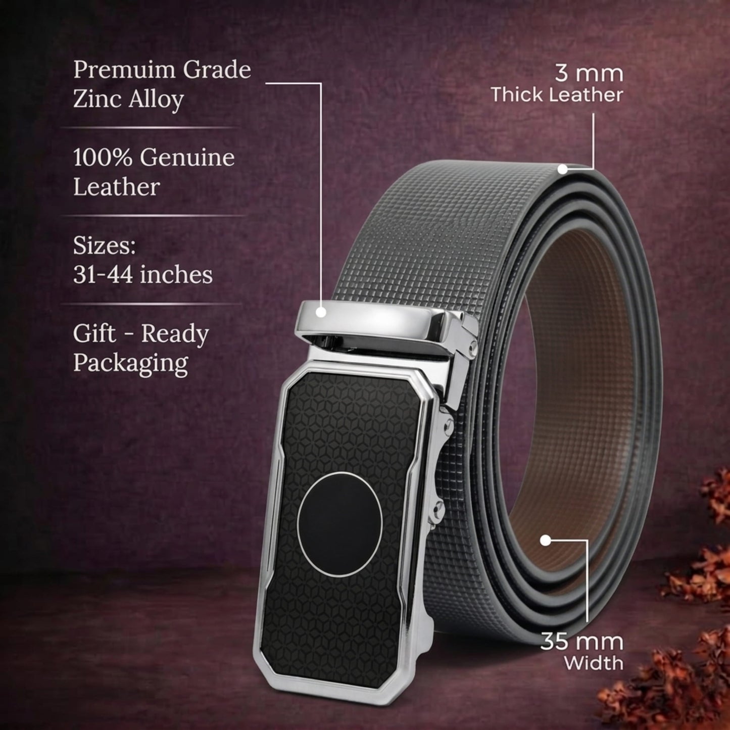 THE MEN THING Leather Belts Mens Genuine Leather Belt | 2 in 1 Reversible (Black & Brown) (1 Pc.) - NEXVIOR - MONTREX