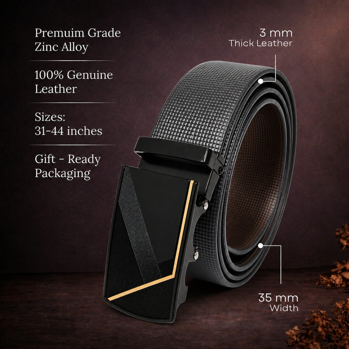 THE MEN THING Leather Belts Mens Genuine Leather Belt | 2 in 1 Reversible (Black & Brown) (1 Pc.) - NEXVIOR - NOCTIS