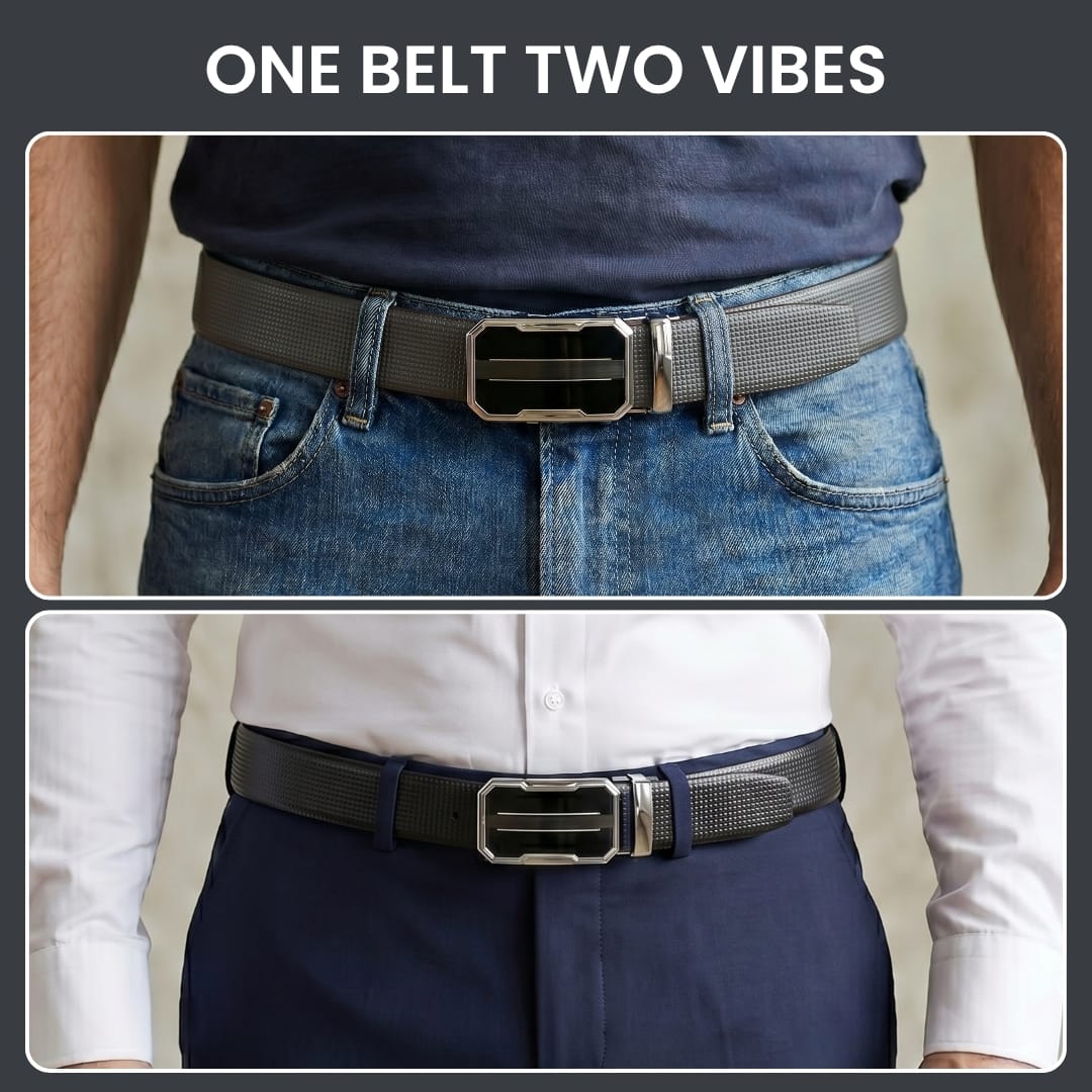 THE MEN THING Leather Belts Mens Genuine Leather Belt | 2 in 1 Reversible (Black & Brown) (1 Pc.) - NEXVIOR-OVRIS