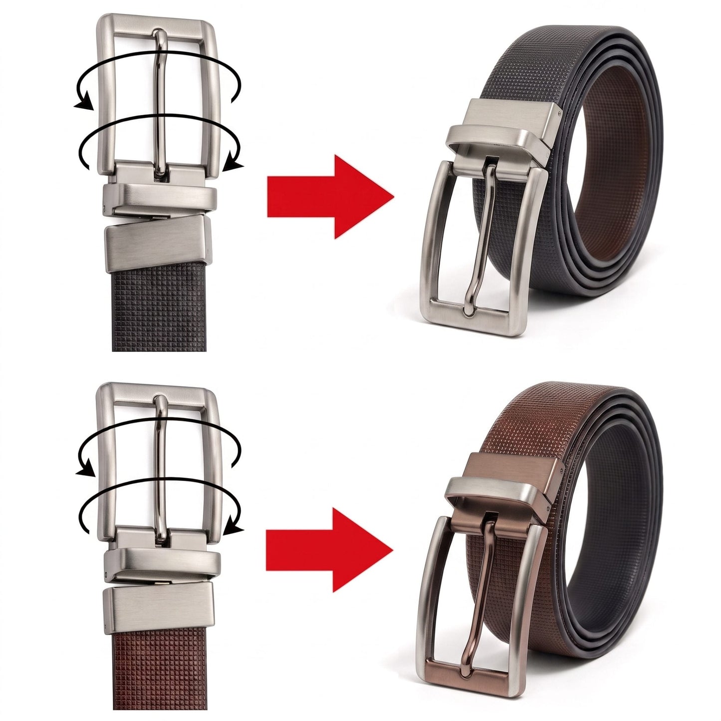 THE MEN THING Leather Belts Mens Genuine Leather Belt | 2 in 1 Reversible (Black & Brown) (1 Pc.) - NEXVIOR -PIVOT