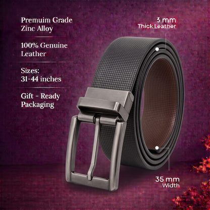 THE MEN THING Leather Belts Mens Genuine Leather Belt | 2 in 1 Reversible (Black & Brown) (1 Pc.) - NEXVIOR -PIVOT