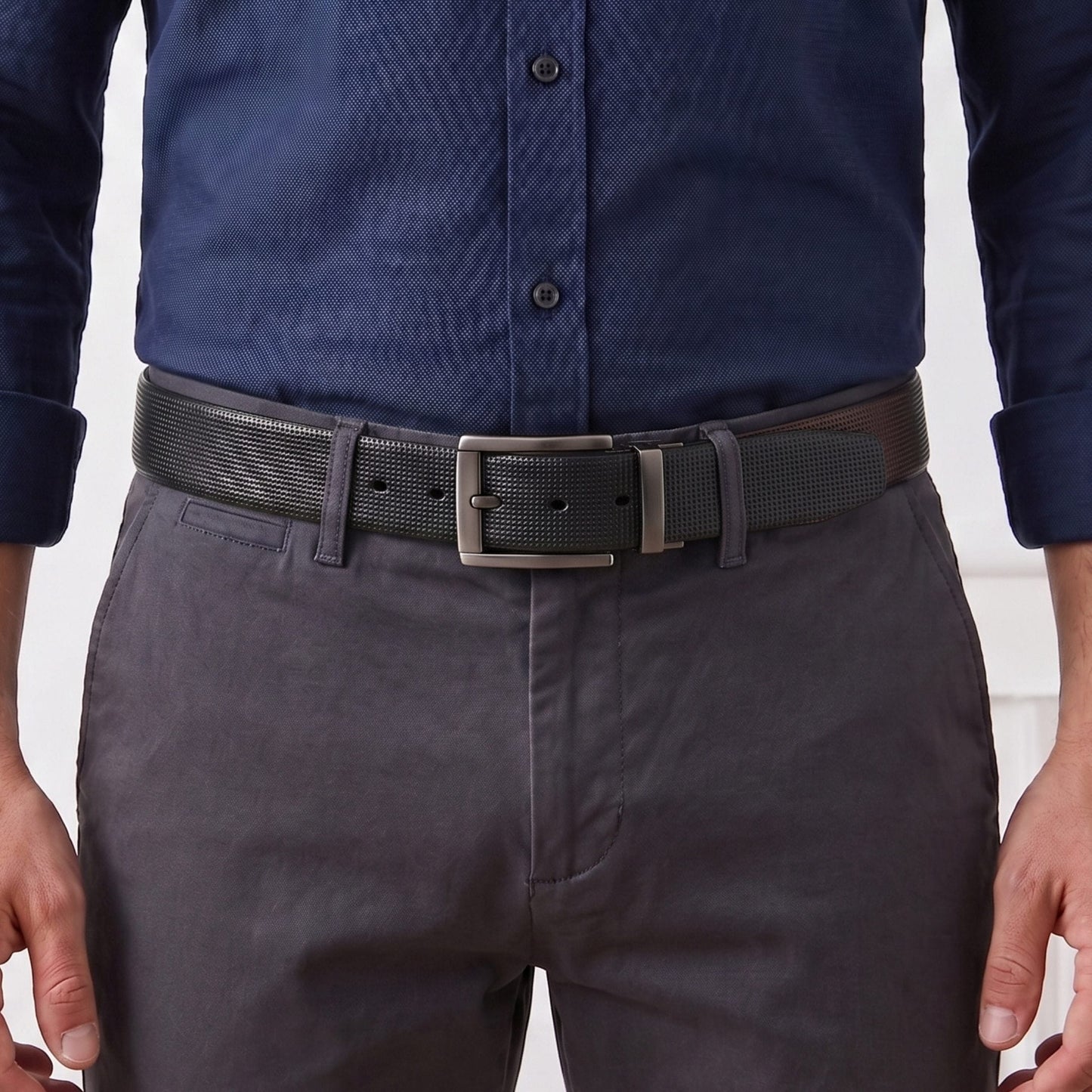 THE MEN THING Leather Belts Mens Genuine Leather Belt | 2 in 1 Reversible (Black & Brown) (1 Pc.) - NEXVIOR -PIVOT