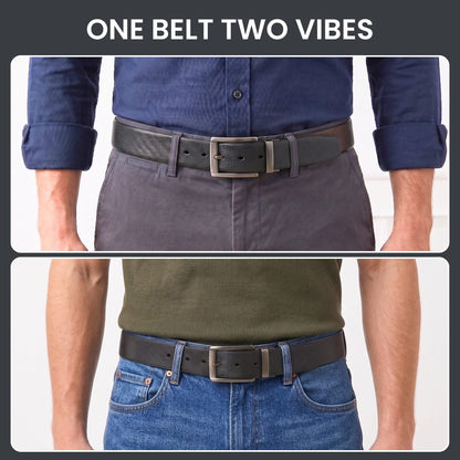 THE MEN THING Leather Belts Mens Genuine Leather Belt | 2 in 1 Reversible (Black & Brown) (1 Pc.) - NEXVIOR -PIVOT