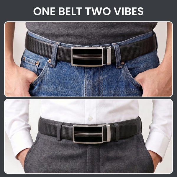 Mens Genuine Leather Belt | 2 in 1 Reversible (Black & Brown) (1 Pc.) - NEXVIOR - TREVION