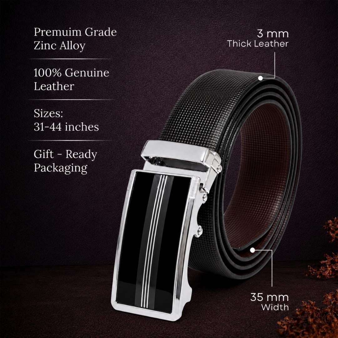 THE MEN THING Leather Belts Mens Genuine Leather Belt | 2 in 1 Reversible (Black & Brown) (1 Pc.) - NEXVIOR - TREVION