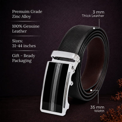THE MEN THING Leather Belts Mens Genuine Leather Belt | 2 in 1 Reversible (Black & Brown) (1 Pc.) - NEXVIOR - TREVION
