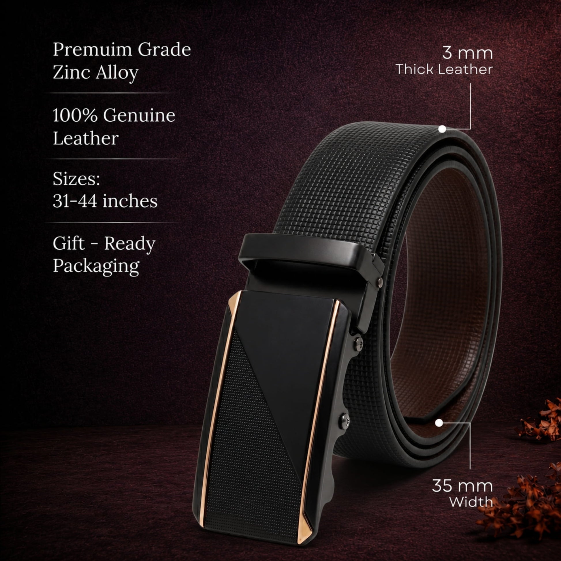 THE MEN THING Leather Belts Mens Genuine Leather Belt | 2 in 1 Reversible (Black & Brown) (1 Pc.) - NEXVIOR -TRION