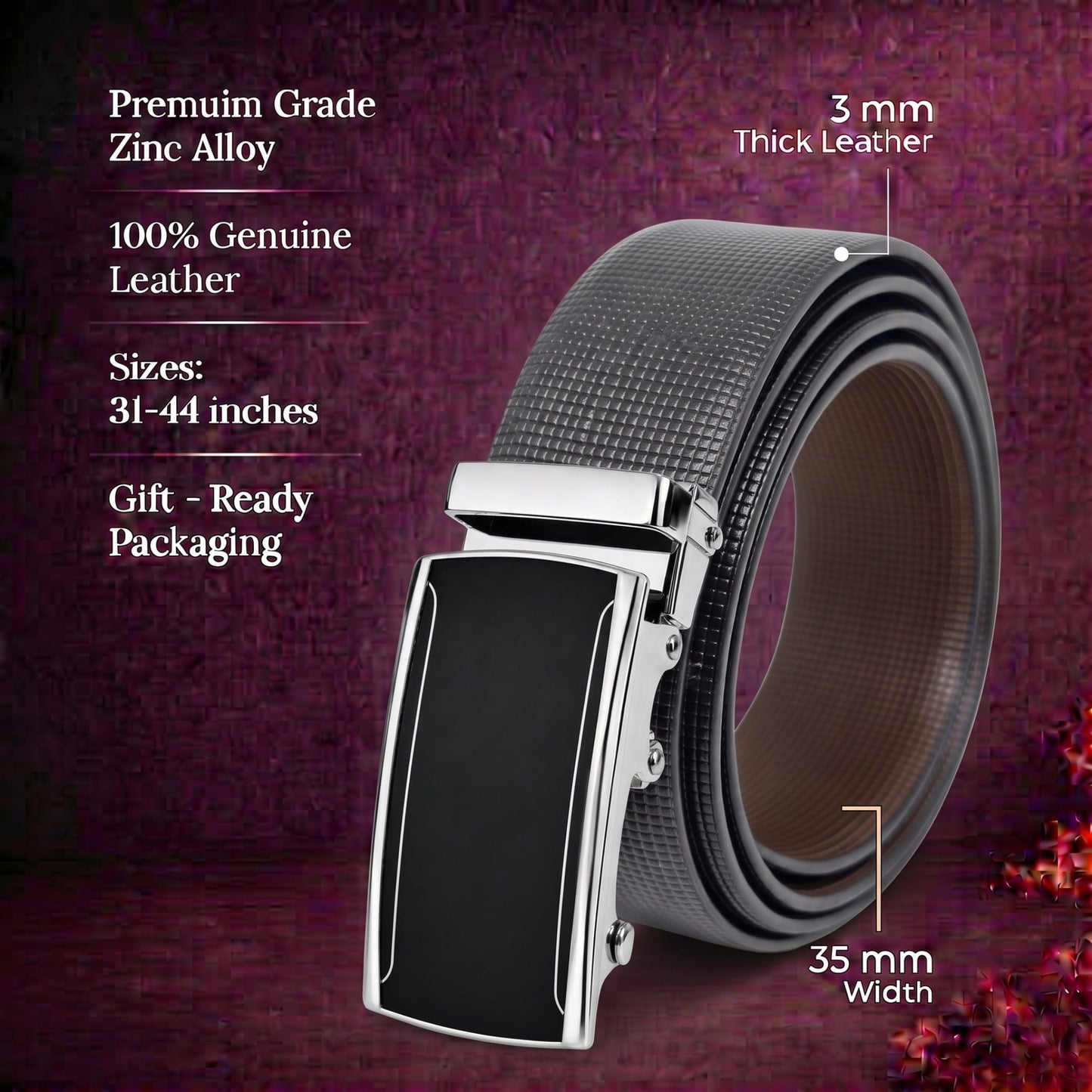 THE MEN THING Leather Belts Mens Genuine Leather Belt | 2 in 1 Reversible (Black & Brown) (1 Pc.) - NEXVIOR - VELMIR