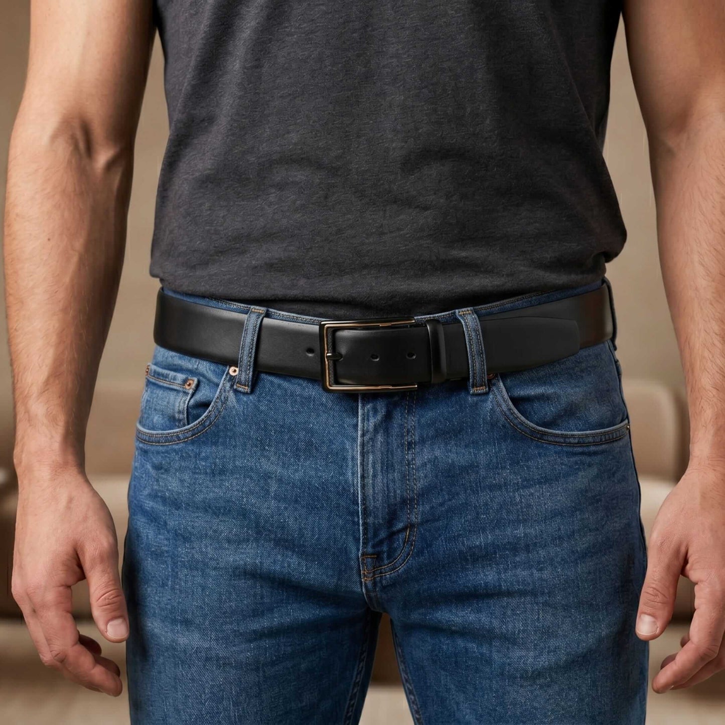 Mens 100% Genuine Leather Belt - VELARO Smooth Matte, CYRON Gold-Edge Gunmetal Pin Buckle (Black & Brown Reversible) — Leather Belts for Men | THE MEN THING