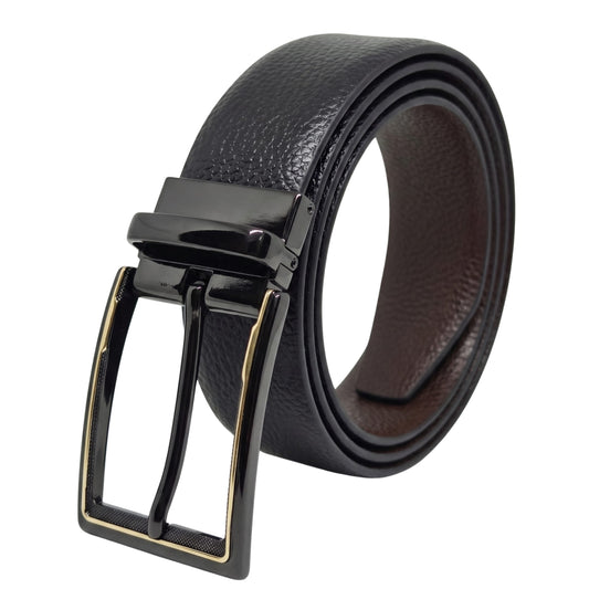 THE MEN THING Leather Belts Mens Genuine Leather Belt | 2 in 1 Reversible (Black & Brown) (1 Pc.) - OBSIDIAN EDGE