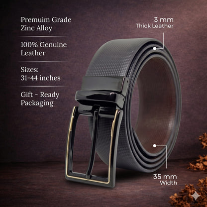 THE MEN THING Leather Belts Mens Genuine Leather Belt | 2 in 1 Reversible (Black & Brown) (1 Pc.) - QUADRON