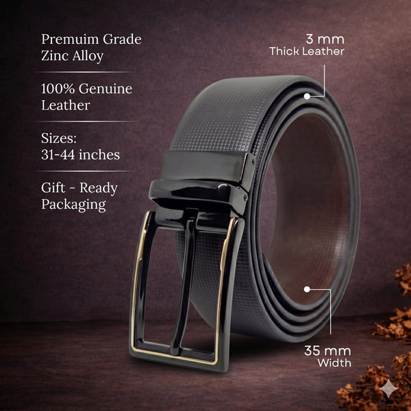 Mens Genuine Leather Belt | 2 in 1 Reversible (Black & Brown) (1 Pc.) - NEXVIOR