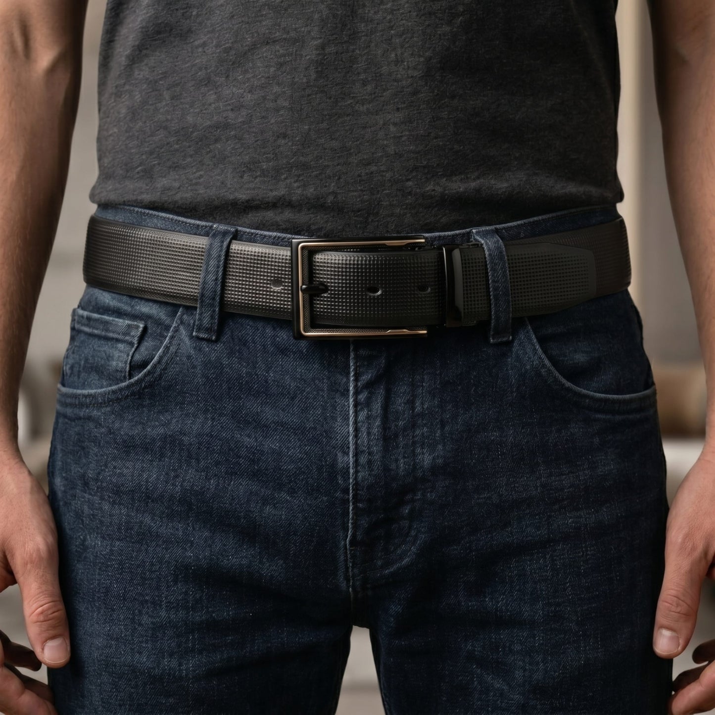 THE MEN THING Leather Belts Mens Genuine Leather Belt | 2 in 1 Reversible (Black & Brown) (1 Pc.) - QUADRON