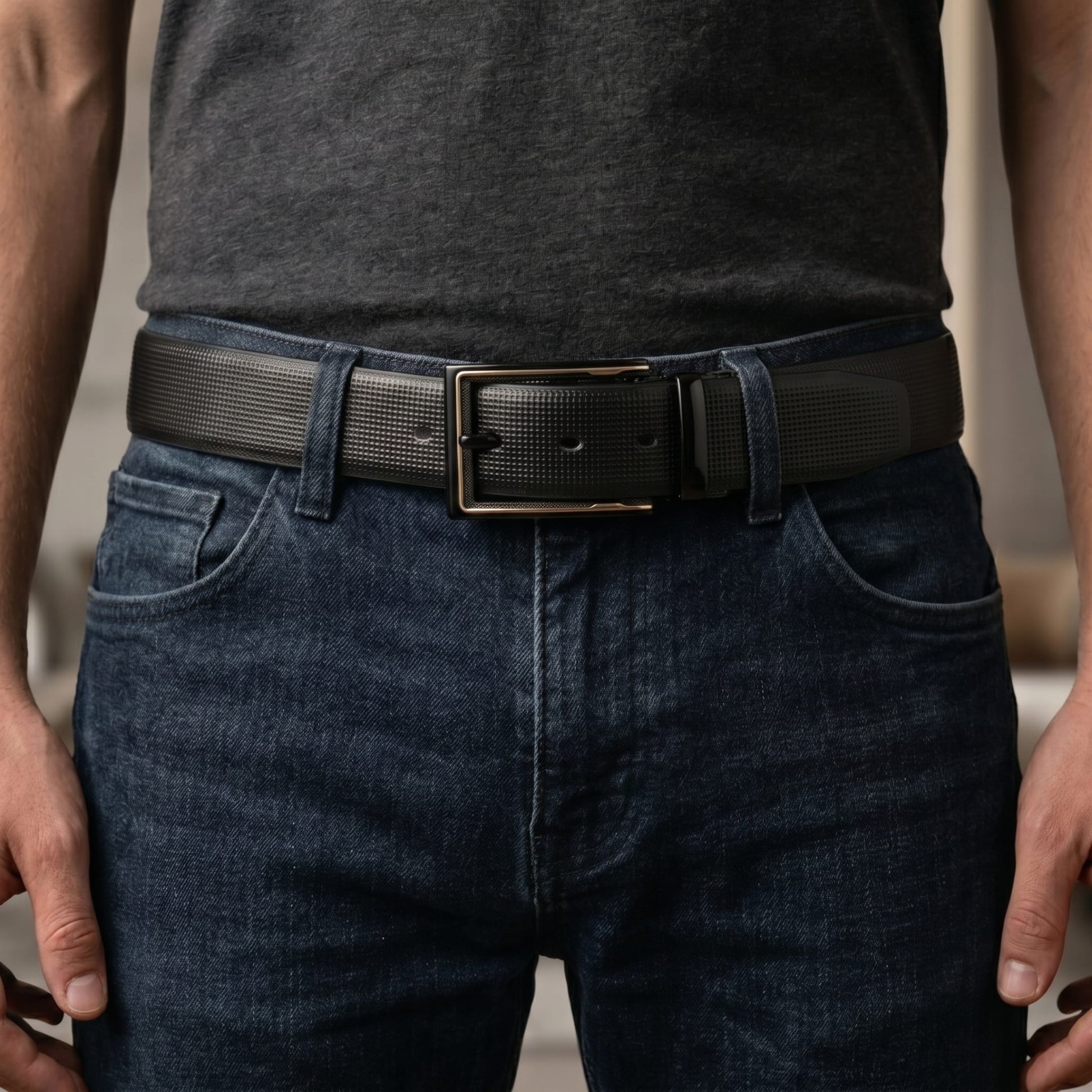 THE MEN THING Leather Belts Mens Genuine Leather Belt | 2 in 1 Reversible (Black & Brown) (1 Pc.) - QUADRON