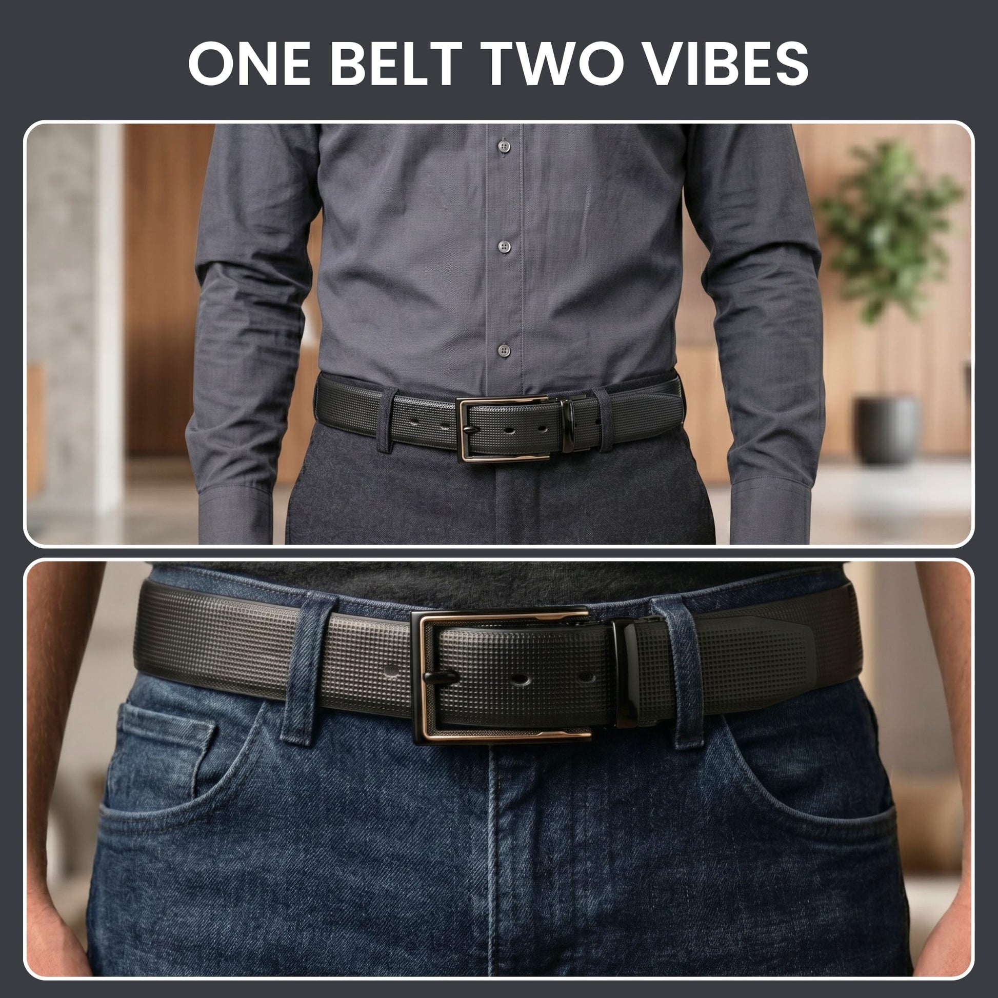 THE MEN THING Leather Belts Mens Genuine Leather Belt | 2 in 1 Reversible (Black & Brown) (1 Pc.) - QUADRON