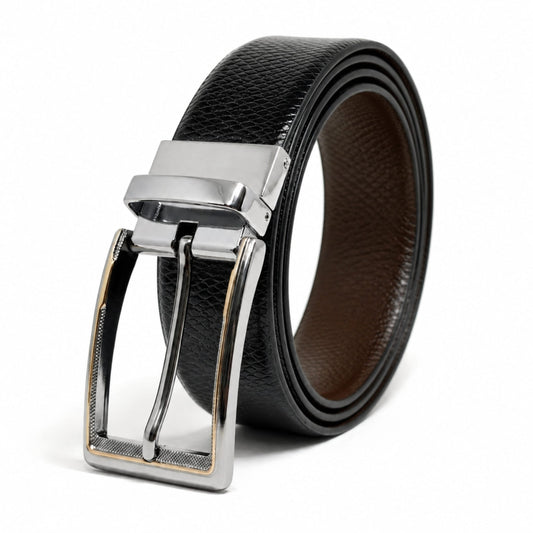 THE MEN THING Leather Belts Mens Genuine Leather Belt | 2 in 1 Reversible (Black & Brown) (1 Pc.) - REXVA