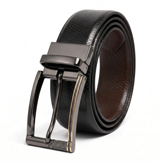 THE MEN THING Leather Belts Mens Genuine Leather Belt | 2 in 1 Reversible (Black & Brown) (1 Pc.) - REXVA