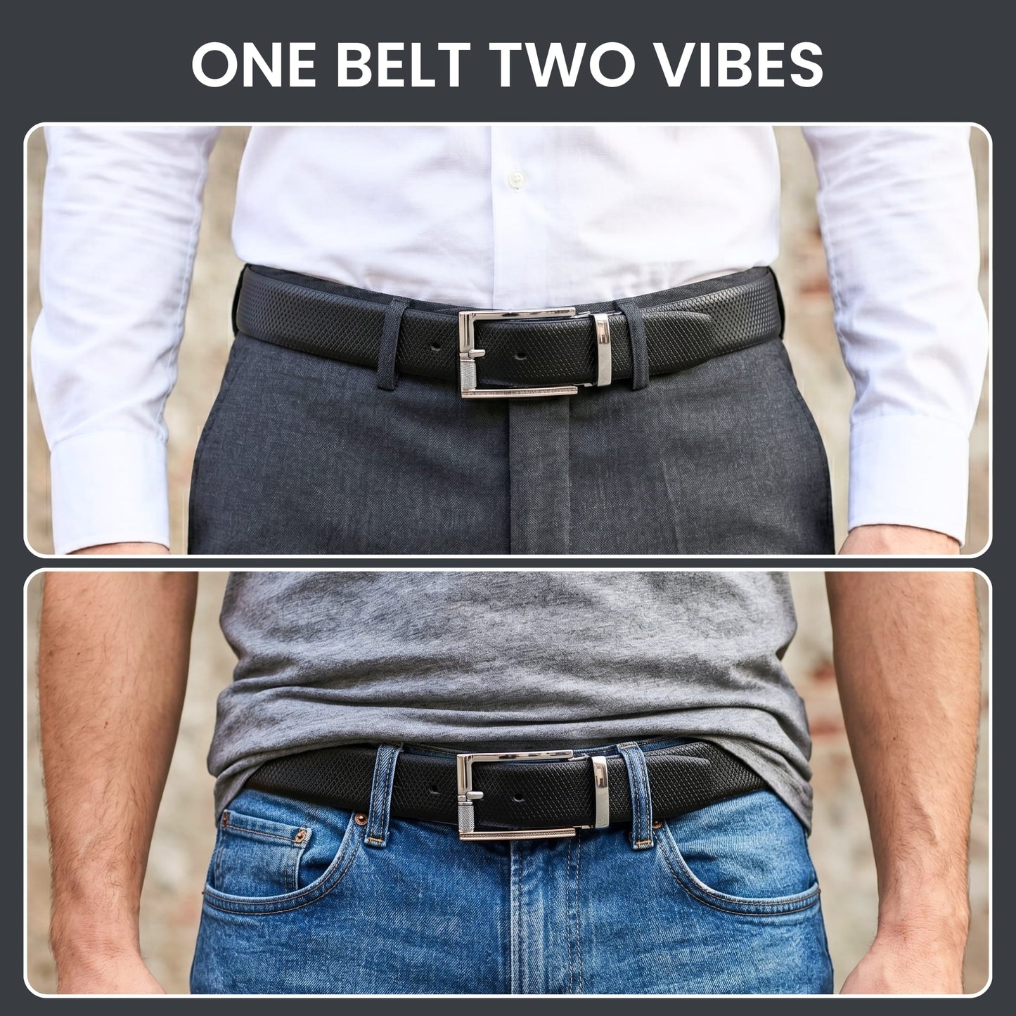 THE MEN THING Leather Belts Mens Genuine Leather Belt | 2 in 1 Reversible (Black & Brown) (1 Pc.) - REXVA