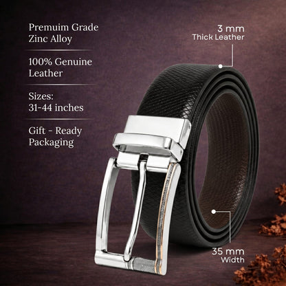 THE MEN THING Leather Belts Mens Genuine Leather Belt | 2 in 1 Reversible (Black & Brown) (1 Pc.) - REXVA