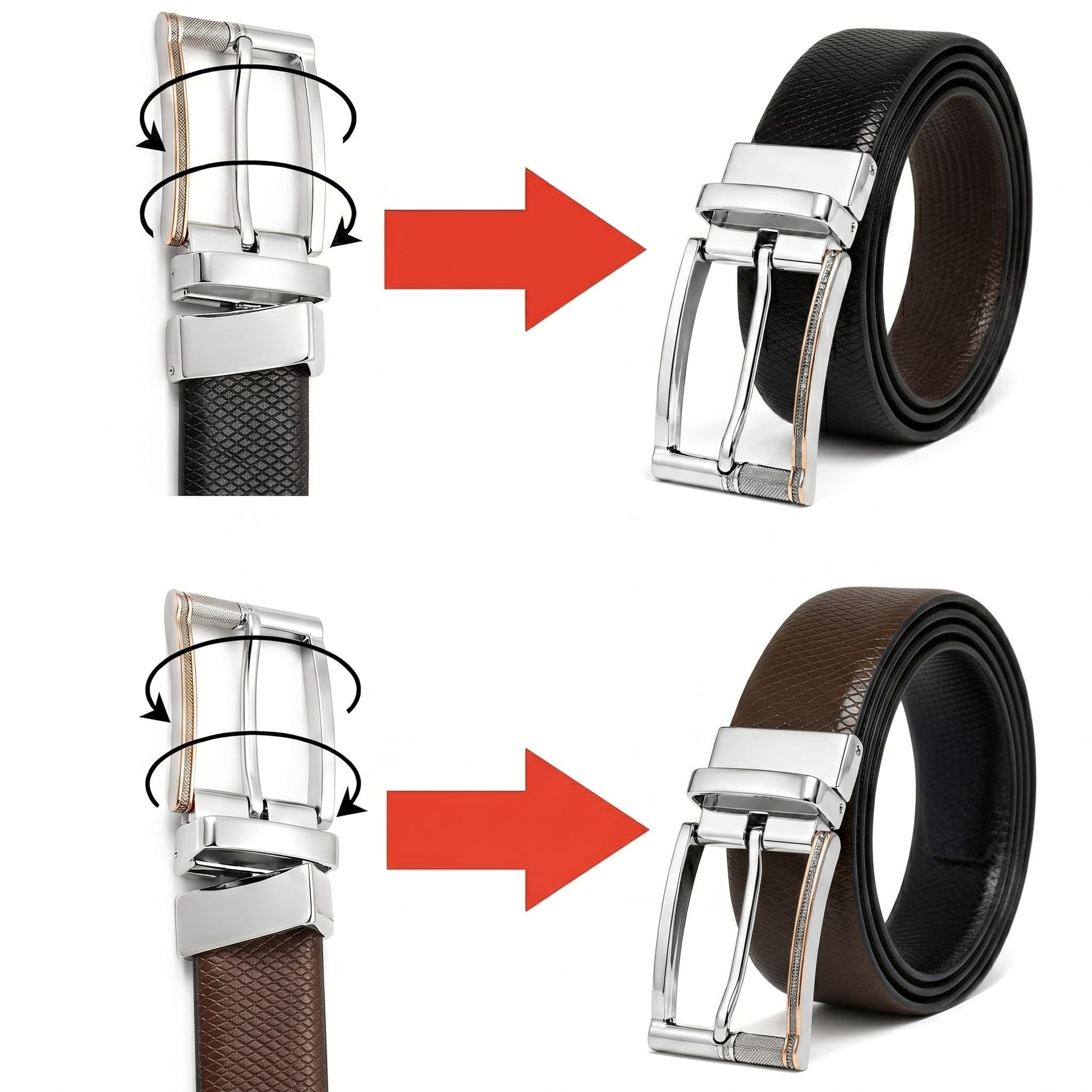 THE MEN THING Leather Belts Mens Genuine Leather Belt | 2 in 1 Reversible (Black & Brown) (1 Pc.) - REXVA