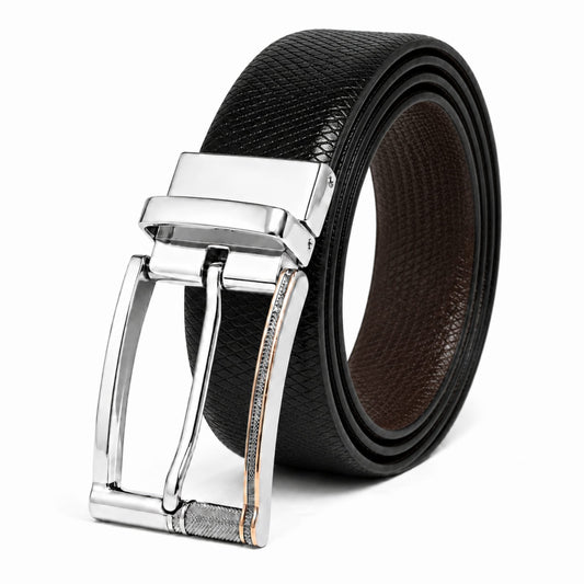 THE MEN THING Leather Belts Mens Genuine Leather Belt | 2 in 1 Reversible (Black & Brown) (1 Pc.) - REXVA