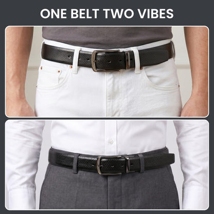 THE MEN THING Leather Belts Mens Genuine Leather Belt | 2 in 1 Reversible (Black & Brown) (1 Pc.) - REXVA