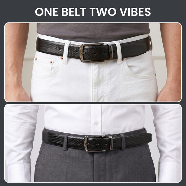Mens Genuine Leather Belt | 2 in 1 Reversible (Black & Brown) (1 Pc.) - REXVA