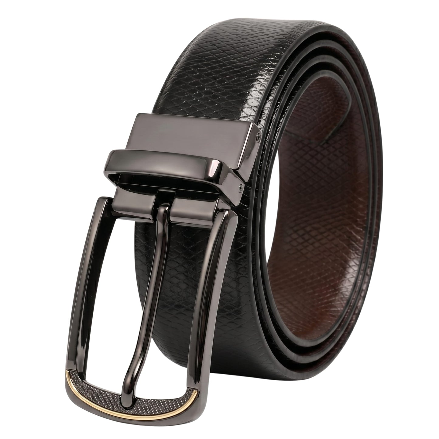 THE MEN THING Leather Belts Mens Genuine Leather Belt | 2 in 1 Reversible (Black & Brown) (1 Pc.) - REXVA