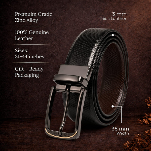 Mens Genuine Leather Belt | 2 in 1 Reversible (Black & Brown) (1 Pc.) - REXVA