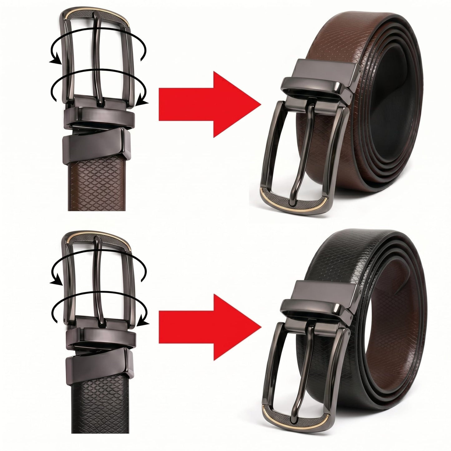 THE MEN THING Leather Belts Mens Genuine Leather Belt | 2 in 1 Reversible (Black & Brown) (1 Pc.) - REXVA