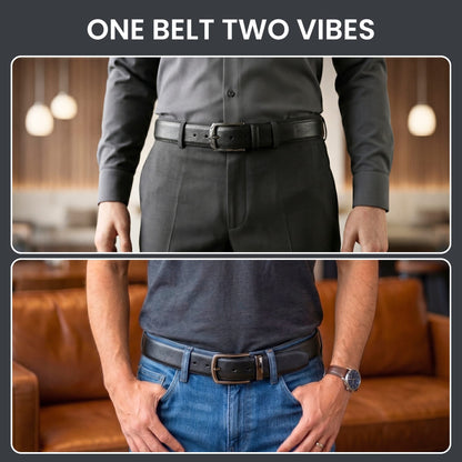 THE MEN THING Leather Belts Mens Genuine Leather Belt | 2 in 1 Reversible (Black & Brown) (1 Pc.) - REXVA