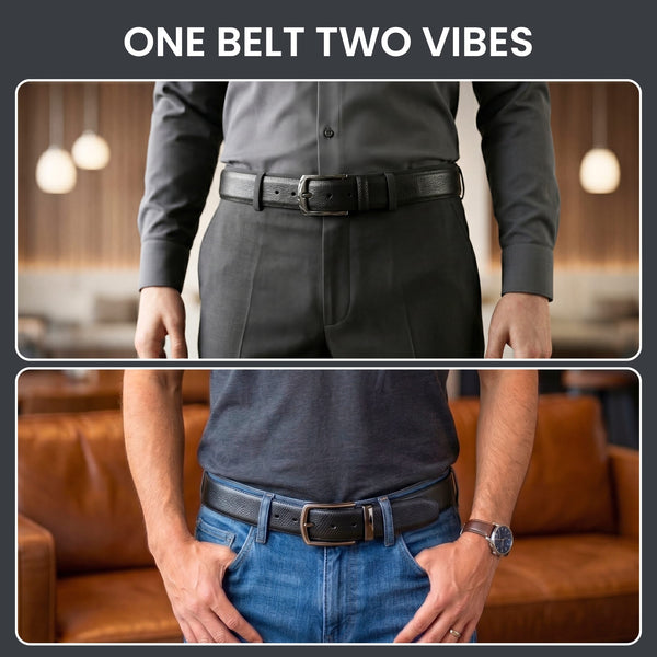 Mens Genuine Leather Belt | 2 in 1 Reversible (Black & Brown) (1 Pc.) - REXVA