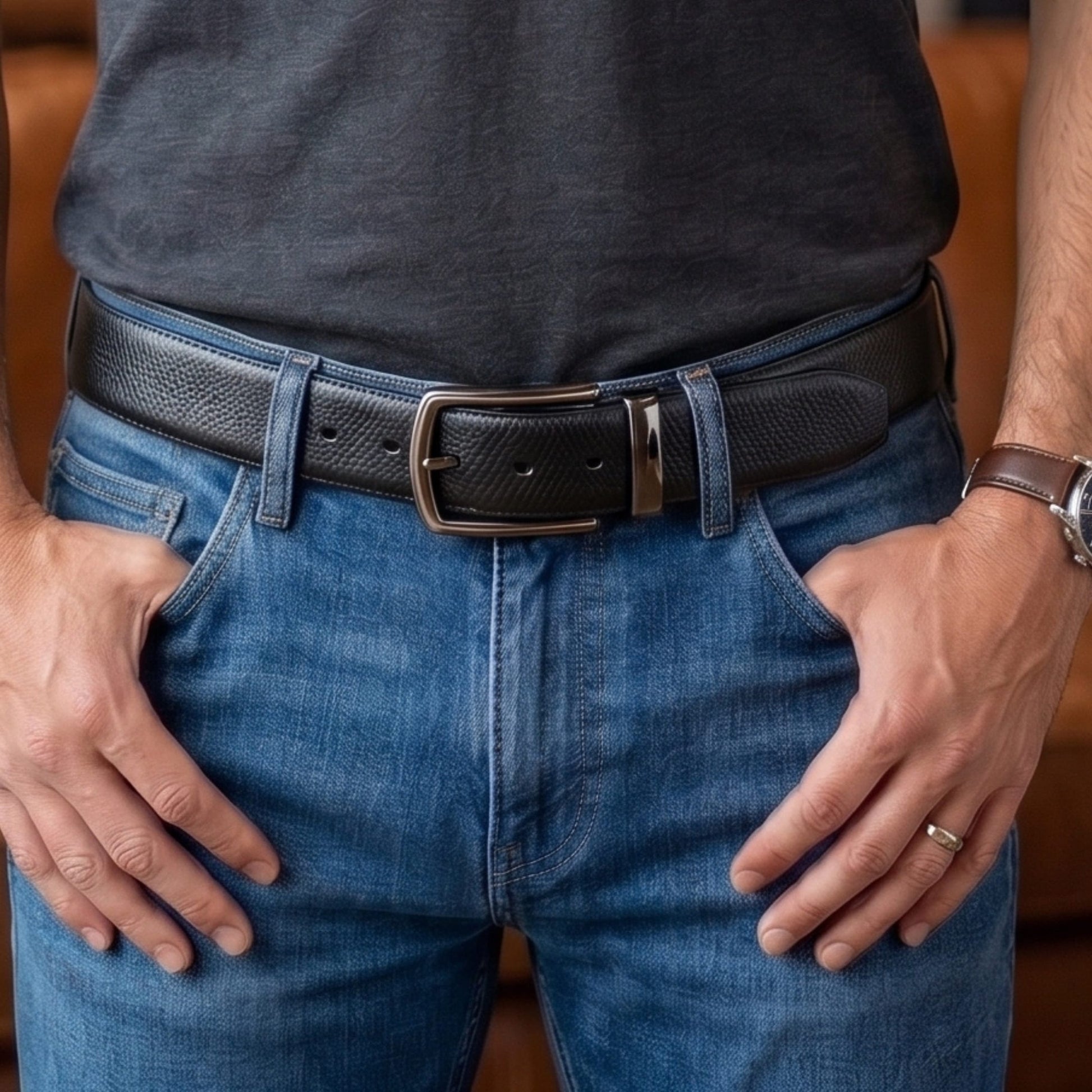 THE MEN THING Leather Belts Mens Genuine Leather Belt | 2 in 1 Reversible (Black & Brown) (1 Pc.) - REXVA