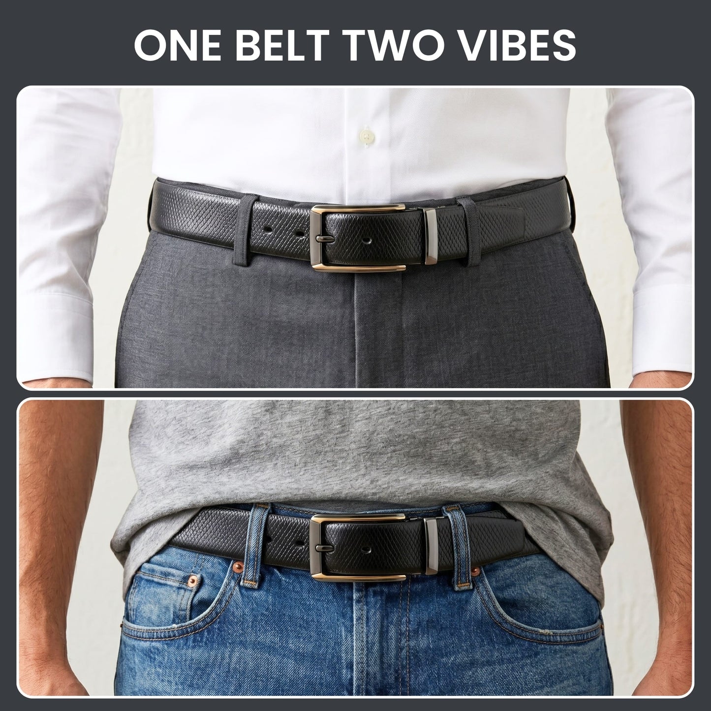 THE MEN THING Leather Belts Mens Genuine Leather Belt | 2 in 1 Reversible (Black & Brown) (1 Pc.) - REXVA