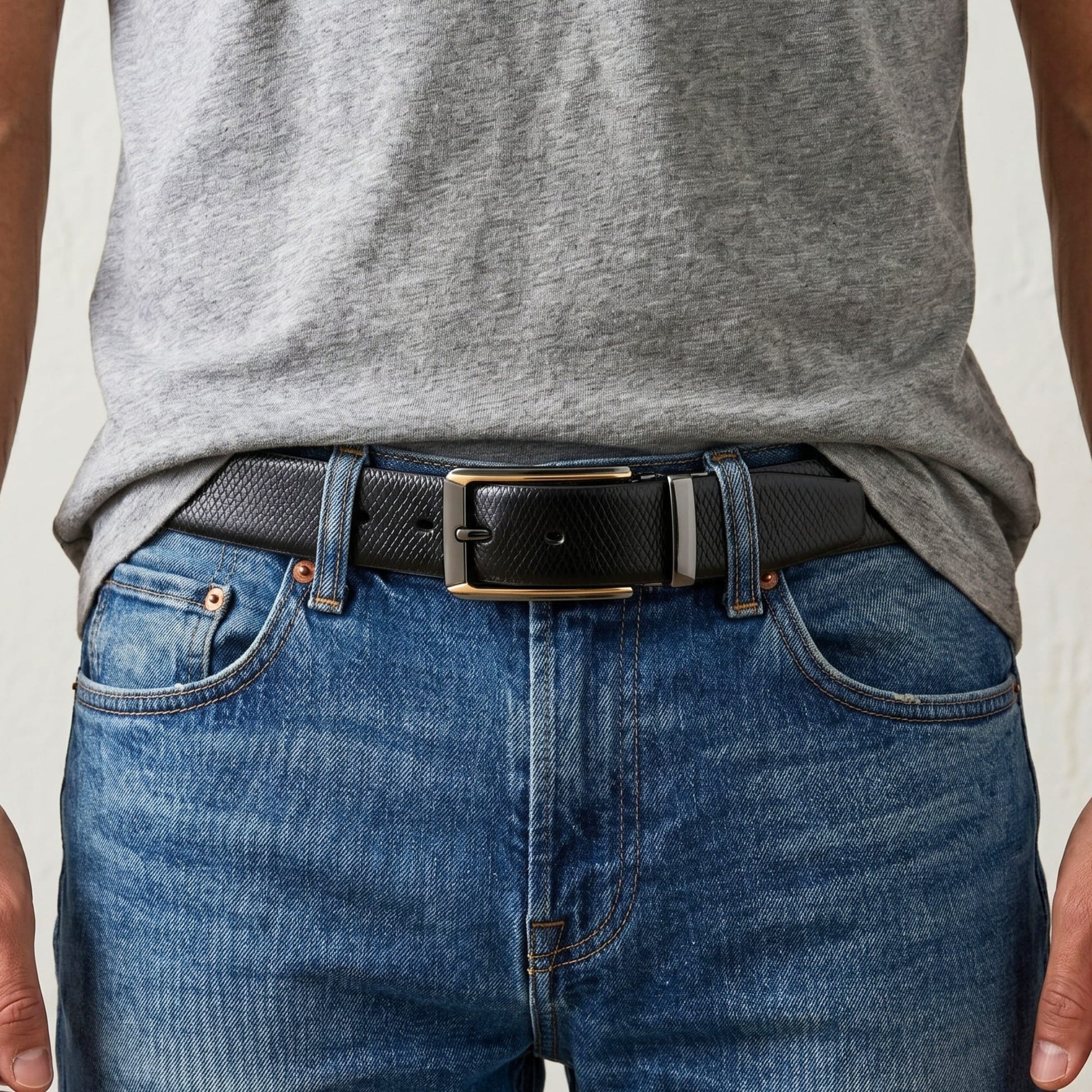 THE MEN THING Leather Belts Mens Genuine Leather Belt | 2 in 1 Reversible (Black & Brown) (1 Pc.) - REXVA