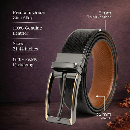 THE MEN THING Leather Belts Mens Genuine Leather Belt | 2 in 1 Reversible (Black & Brown) (1 Pc.) - REXVA