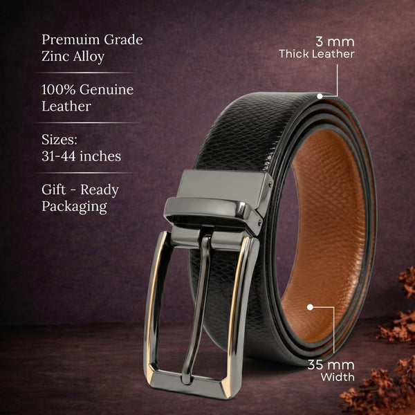 Mens Genuine Leather Belt | 2 in 1 Reversible (Black & Brown) (1 Pc.) - REXVA