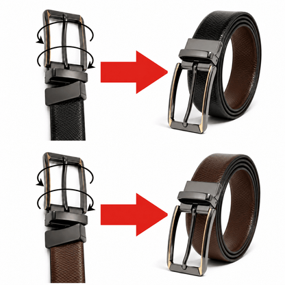 THE MEN THING Leather Belts Mens Genuine Leather Belt | 2 in 1 Reversible (Black & Brown) (1 Pc.) - REXVA