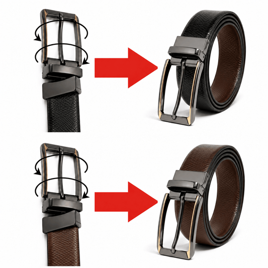 THE MEN THING Leather Belts Mens Genuine Leather Belt | 2 in 1 Reversible (Black & Brown) (1 Pc.) - REXVA